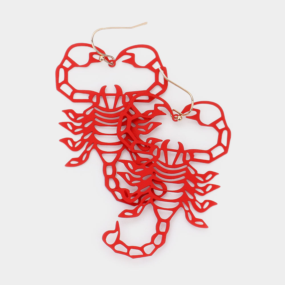 Madeline Love Red Brass Metal Cutout Scorpion Dangle Earrings