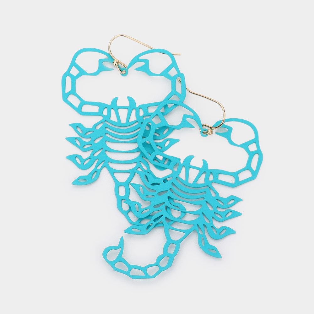 Madeline Love Turquoise Brass Metal Cutout Scorpion Dangle Earrings