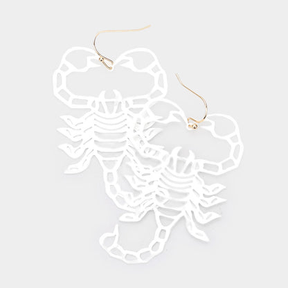 Madeline Love White Brass Metal Cutout Scorpion Dangle Earrings