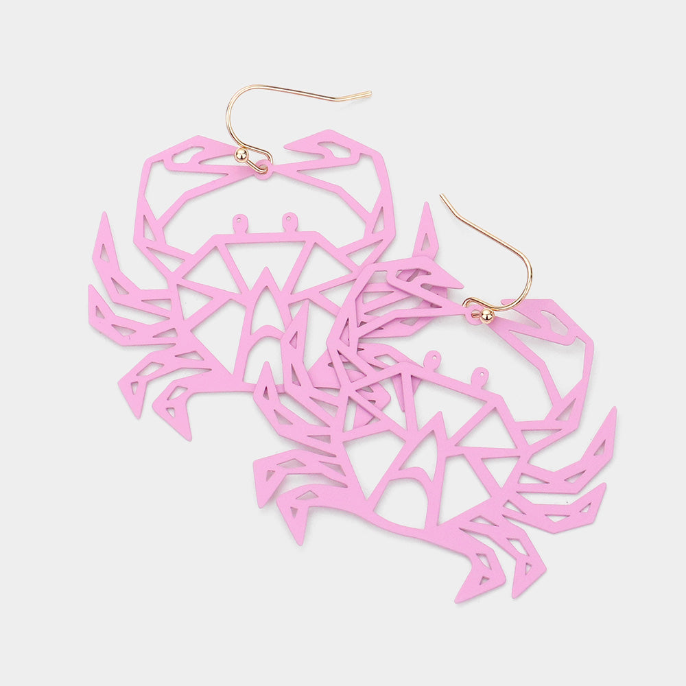 Madeline Love Pink Brass Metal Cutout Crab Dangle Earrings
