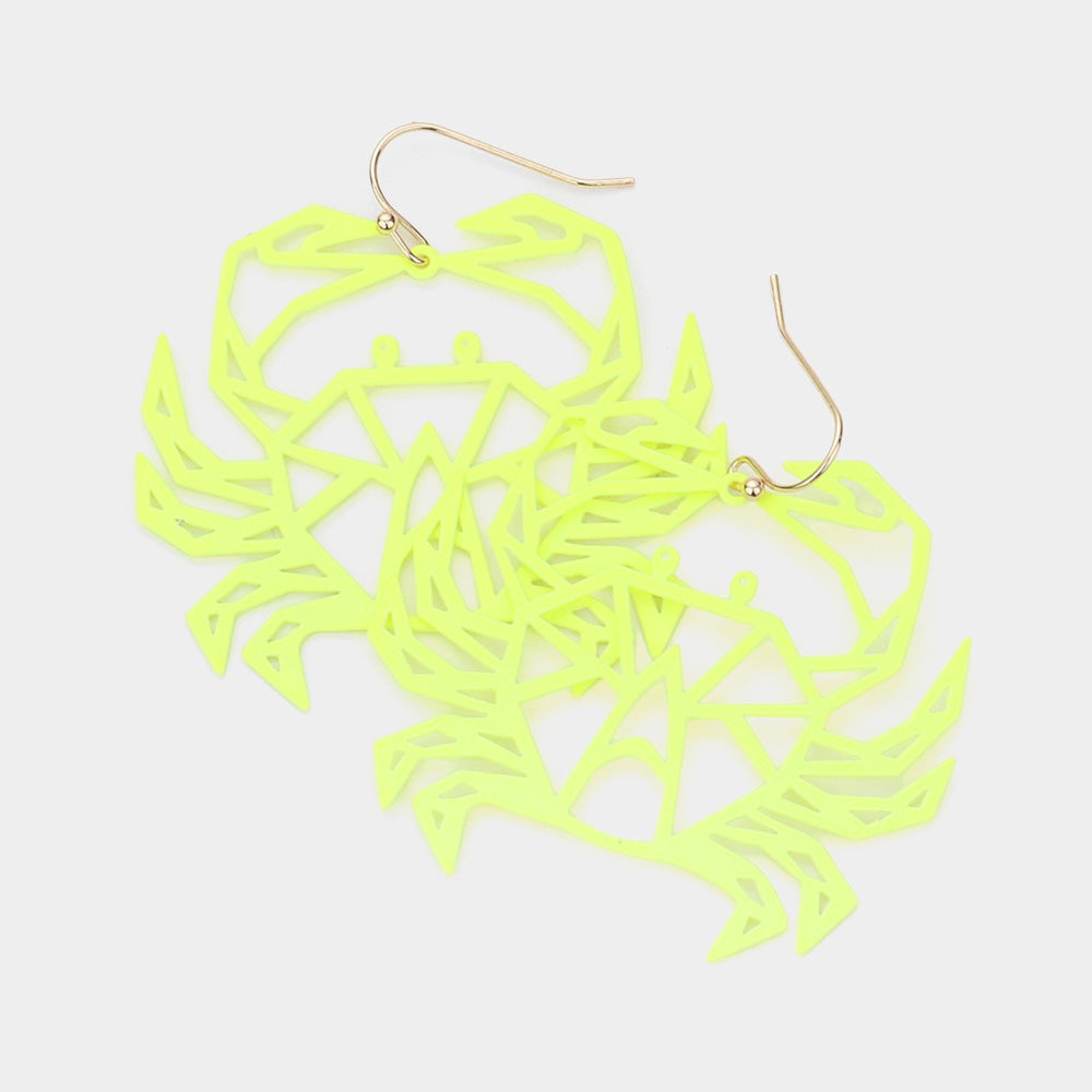 Madeline Love Neon, Yellow Brass Metal Cutout Crab Dangle Earrings