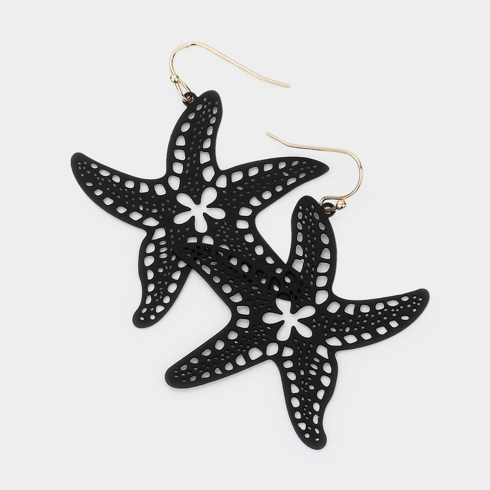 Madeline Love Black Brass Metal Cutout Starfish Dangle Earrings