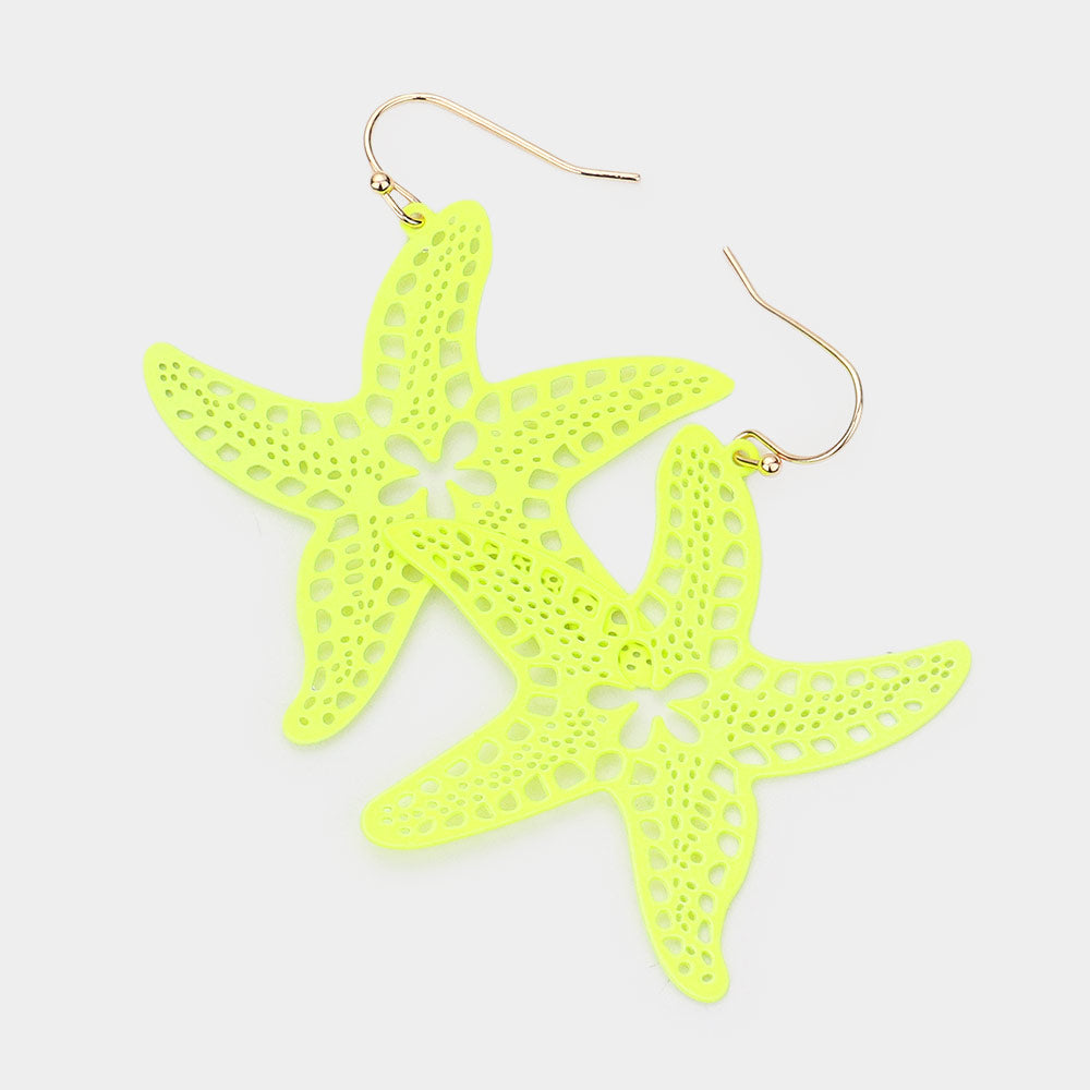 Madeline Love Neon, Yellow Brass Metal Cutout Starfish Dangle Earrings