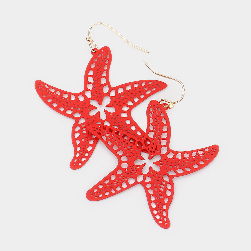 Madeline Love Red Brass Metal Cutout Starfish Dangle Earrings