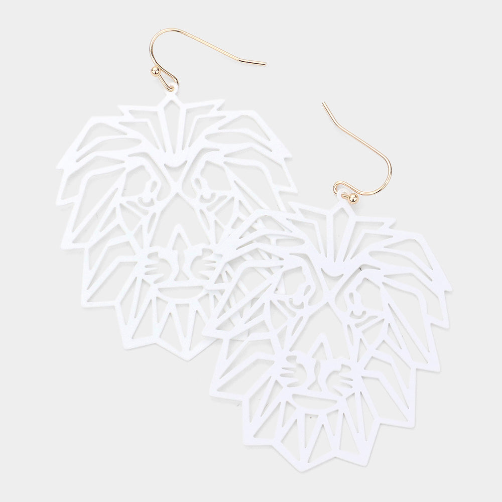 Madeline Love White Brass Metal Cutout Lion Dangle Earrings