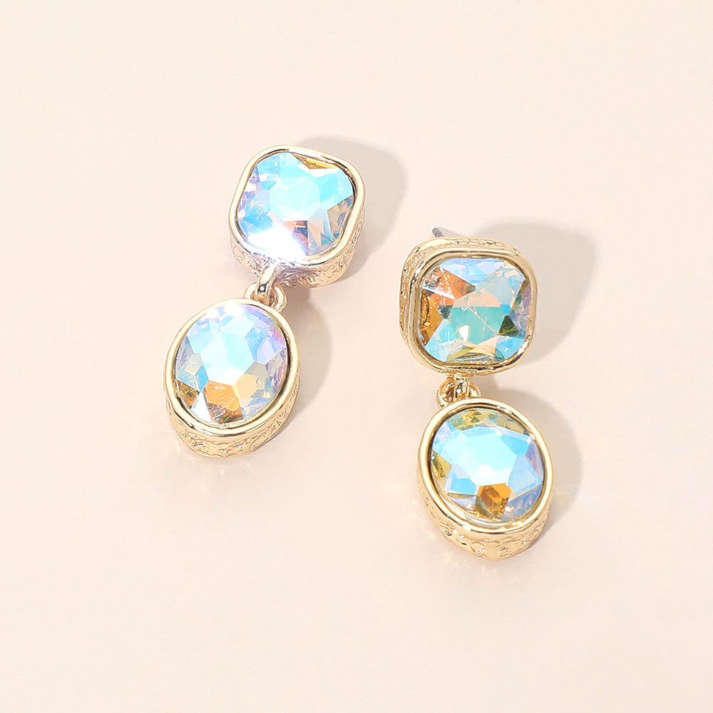 Madeline Love AB Square Oval Stone Link Drop Earrings