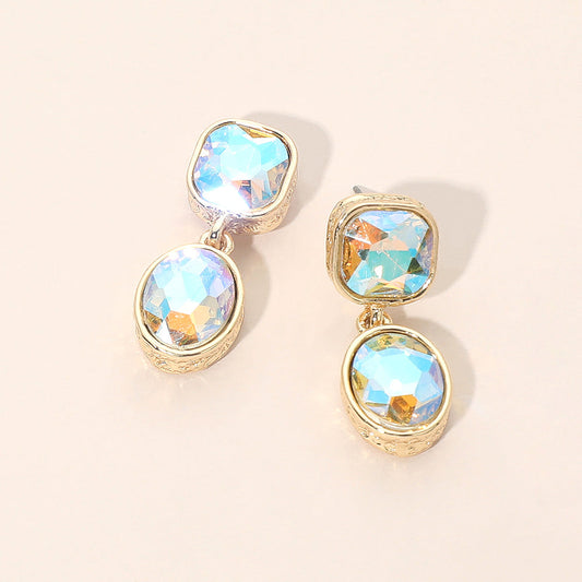 Madeline Love AB Square Oval Stone Link Drop Earrings