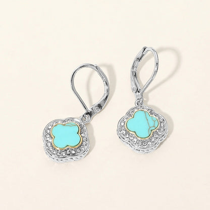 Madeline Love Turquoise 14K Gold Plated CZ Pave Rim Quatrefoil Charm Drop Earrings