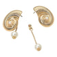 Madeline Love Cream, Gold Bold Textured Metal Nautilus Shell Pearl Drop Earrings - extra