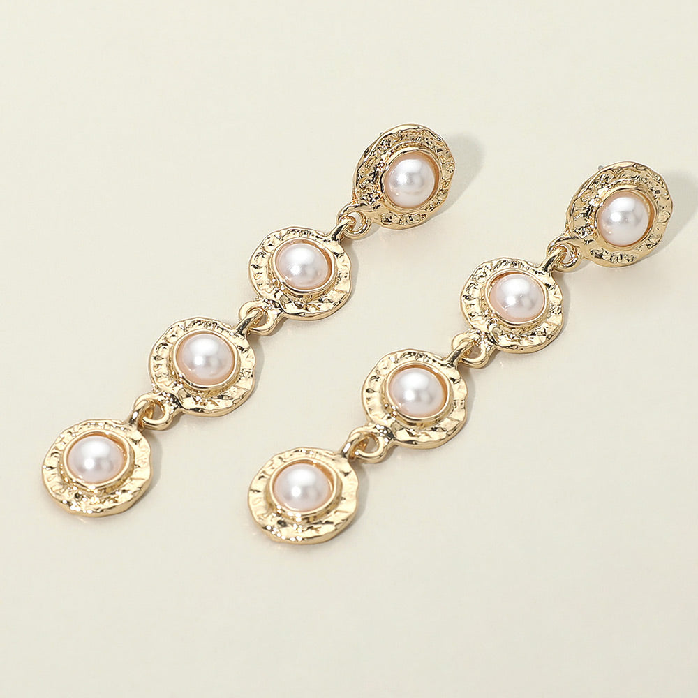 Madeline Love Gold Pearl Accent Textured Metal Frame Link Drop Earrings