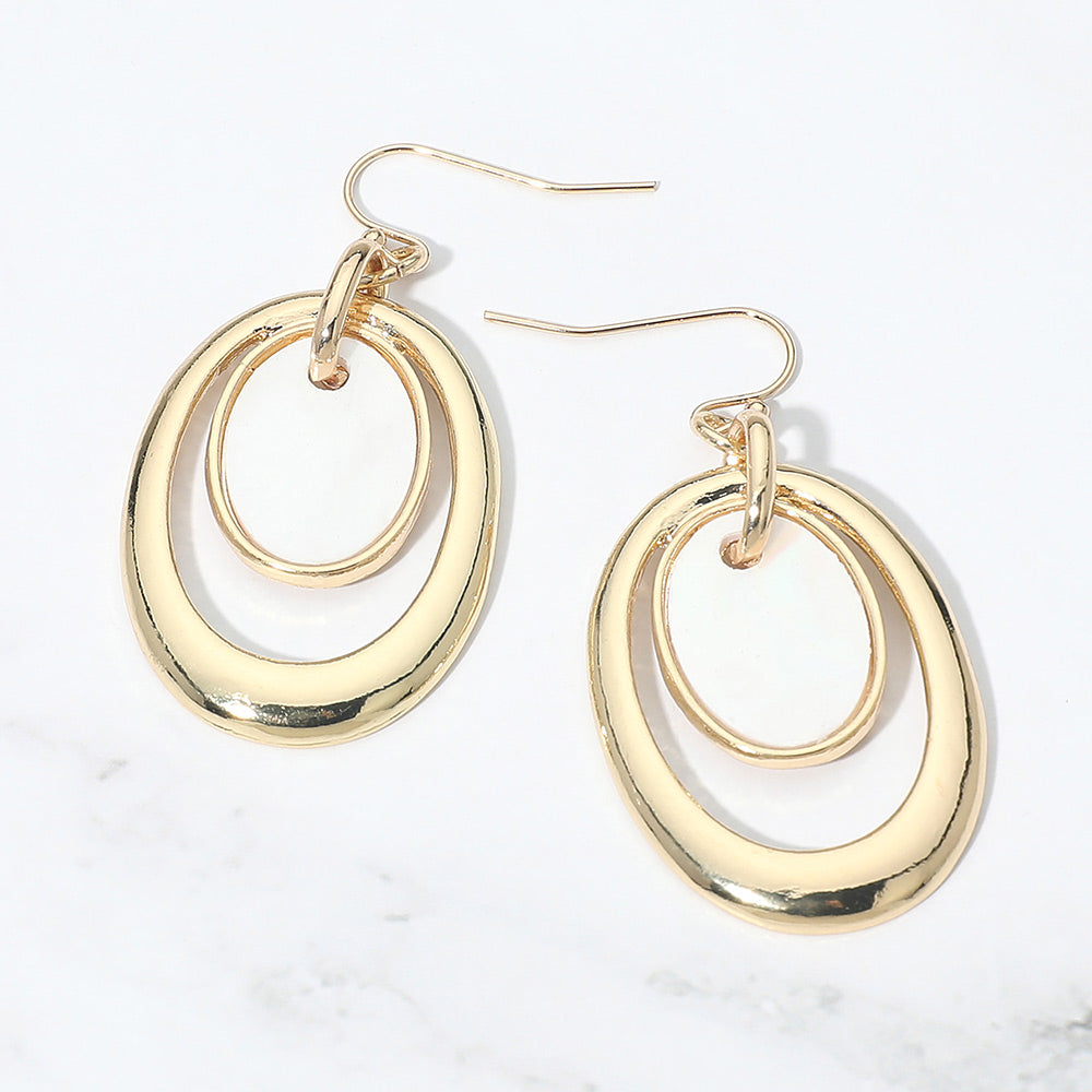 Madeline Love Cream, Gold Oval Mother of Pearl Accent Layered Drop Earrings