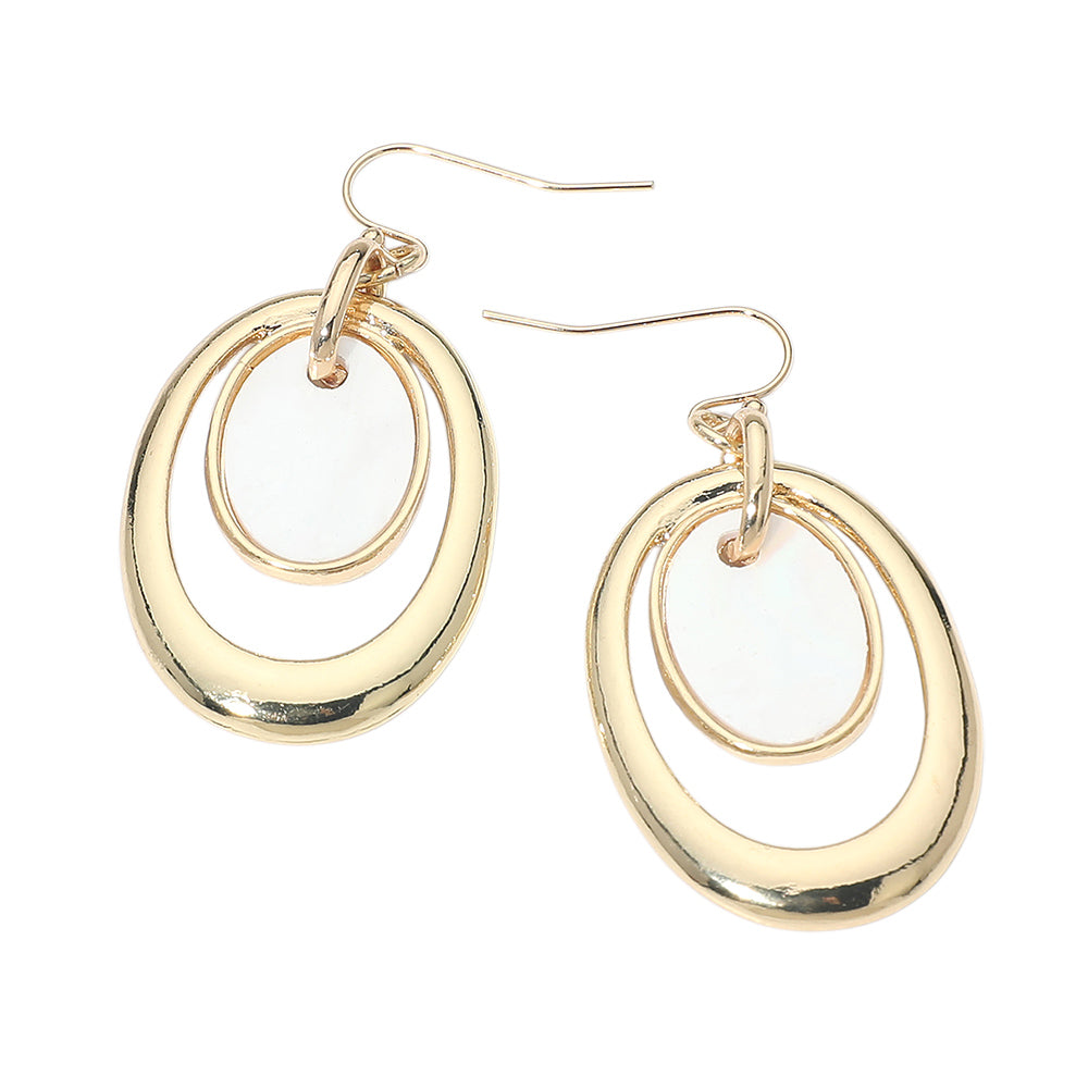 Madeline Love Cream, Gold Oval Mother of Pearl Accent Layered Drop Earrings - desc