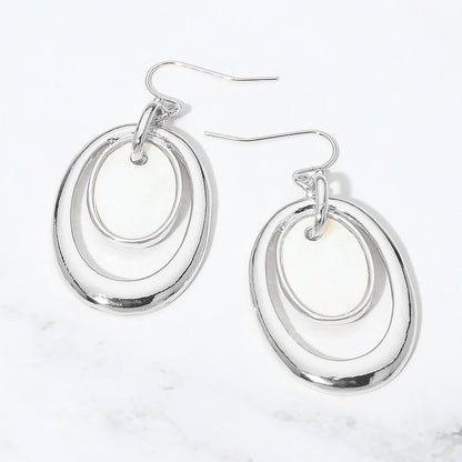 Madeline Love Cream, Rhodium Oval Mother of Pearl Accent Layered Drop Earrings