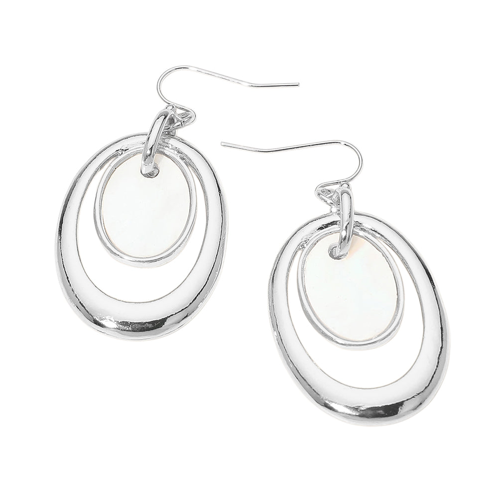 Madeline Love Cream, Rhodium Oval Mother of Pearl Accent Layered Drop Earrings - desc