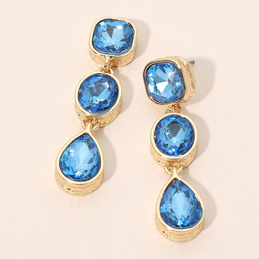 Madeline Love Blue Square Oval Teardrop Faceted Stone Link Drop Earrings