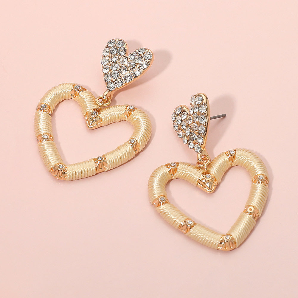 Madeline Love Gold, Ivory Thread Wrapped Open Heart Drop Dangle Earrings