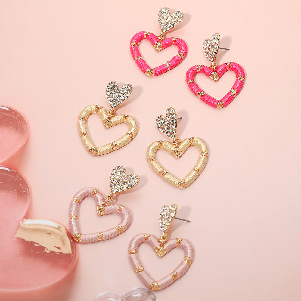 Madeline Love Gold, Ivory Thread Wrapped Open Heart Drop Dangle Earrings - extra