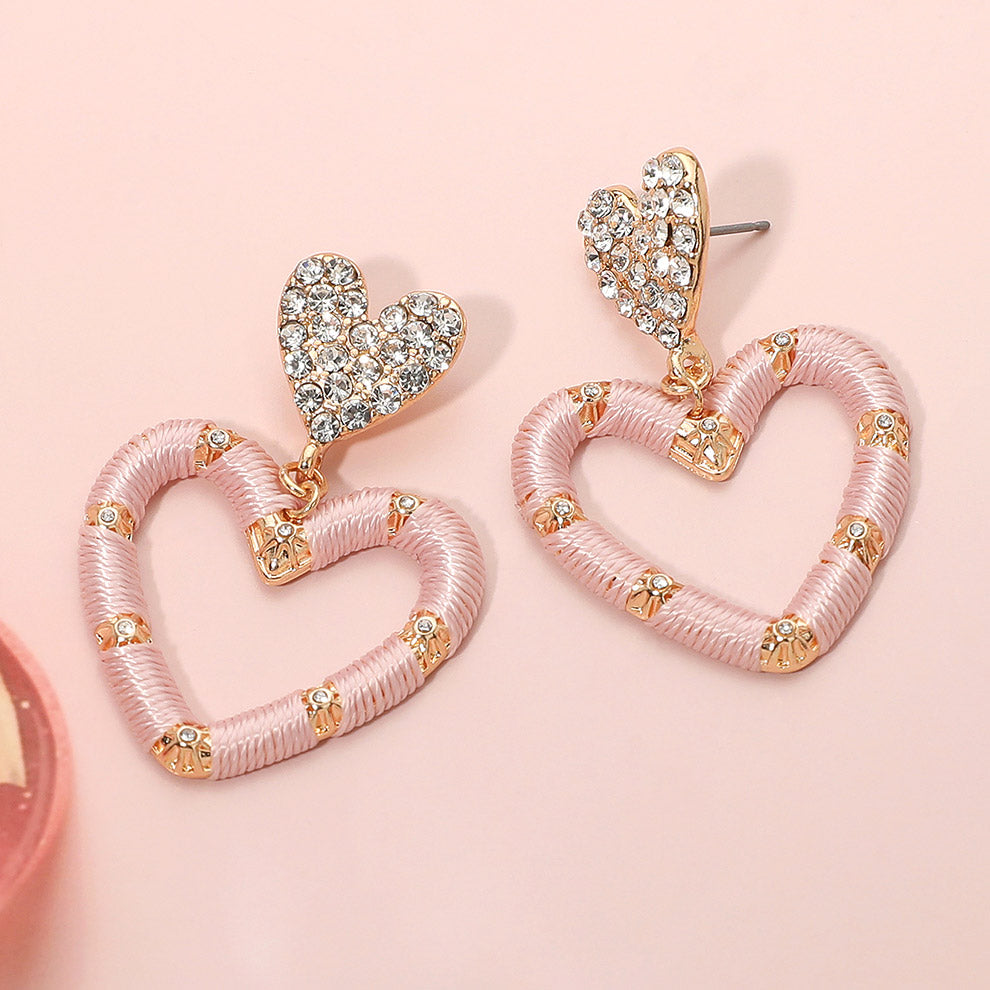 Madeline Love Gold, Lavender Thread Wrapped Open Heart Drop Dangle Earrings