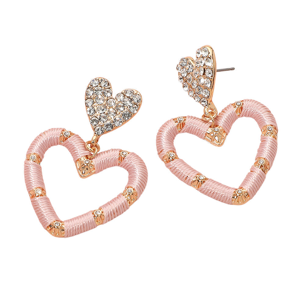 Madeline Love Gold, Lavender Thread Wrapped Open Heart Drop Dangle Earrings - desc