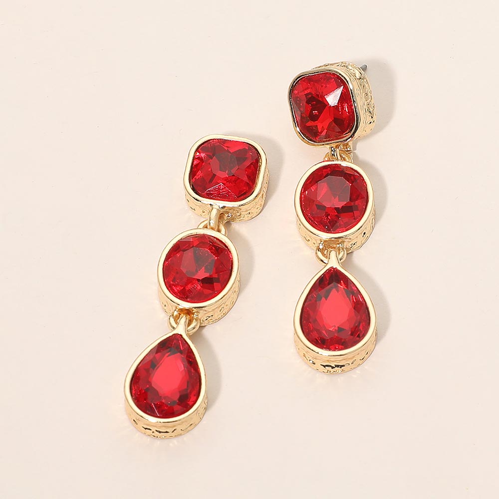 Madeline Love Red Square Oval Teardrop Faceted Stone Link Drop Earrings