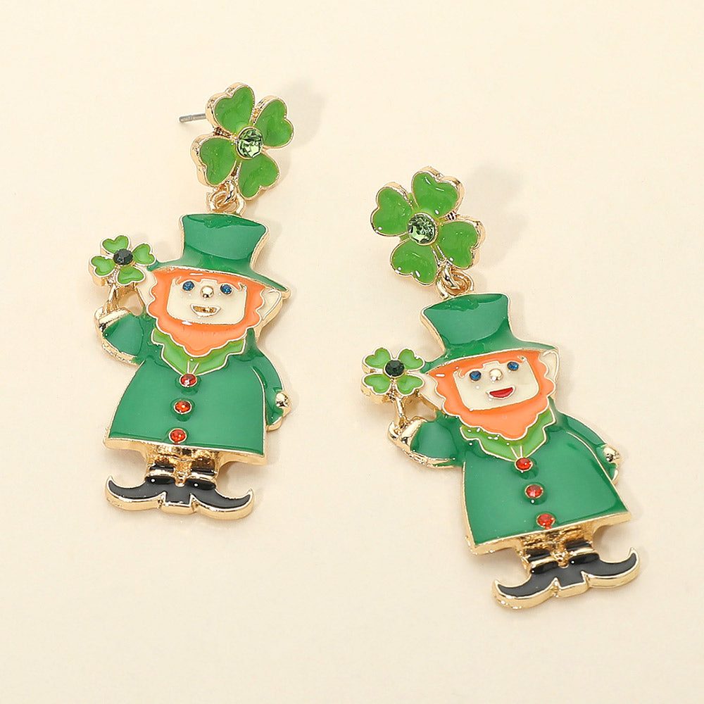 Madeline Love Gold, Green St Patricks Leprechaun Charm Drop Dangle Earrings
