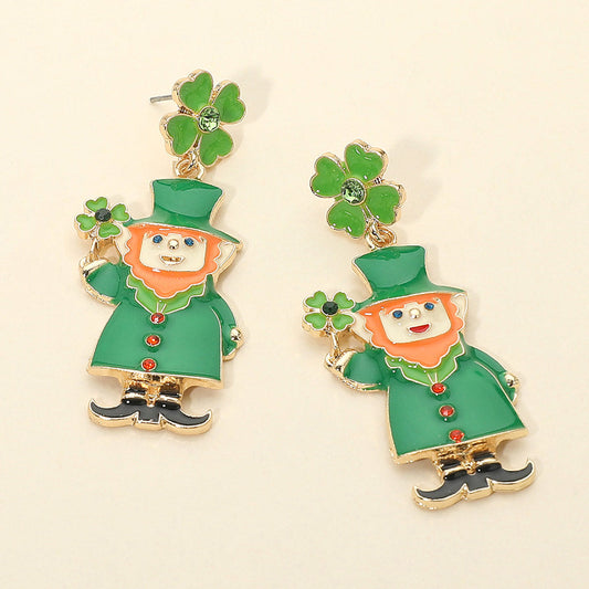 Madeline Love Gold, Green St Patricks Leprechaun Charm Drop Dangle Earrings