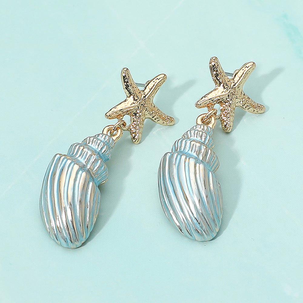 Madeline Love Blue, Gold Gold Dipped Starfish Seashell Drop Dangle Statement Earrings