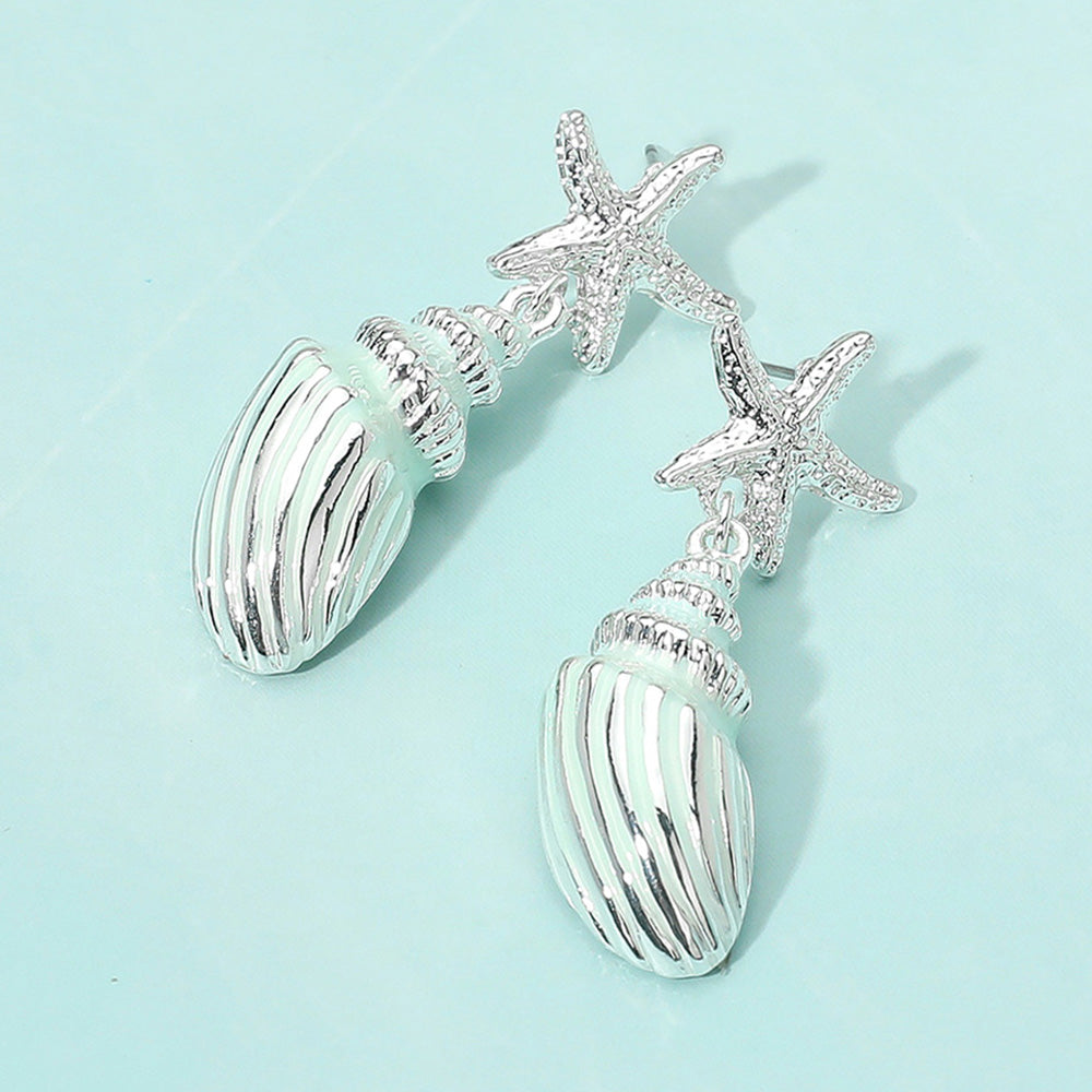 Madeline Love Mint, Silver Silver Dipped Starfish Seashell Drop Dangle Statement Earrings