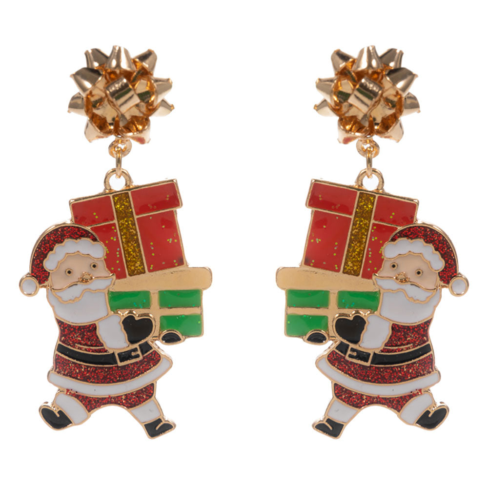 Red Holiday Gift Santa Dangle Earrings