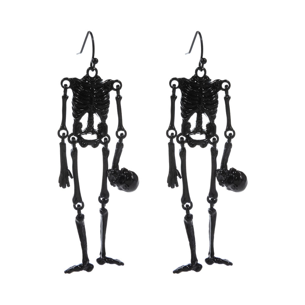 Madeline Love Black Head Off Halloween Skeleton Dangle Earrings - desc