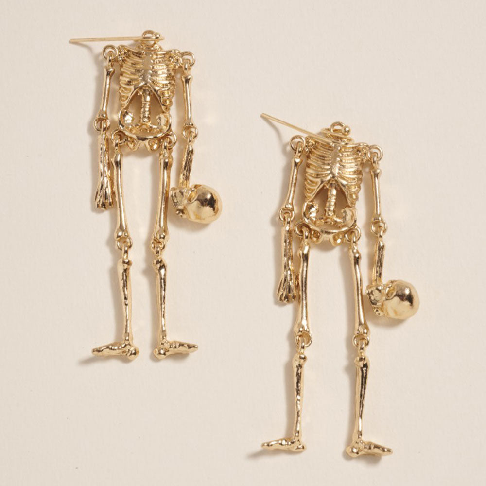 Madeline Love Gold Head Off Halloween Skeleton Dangle Earrings