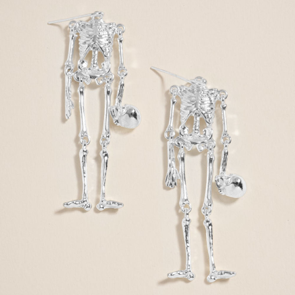 Madeline Love Silver Head Off Halloween Skeleton Dangle Earrings