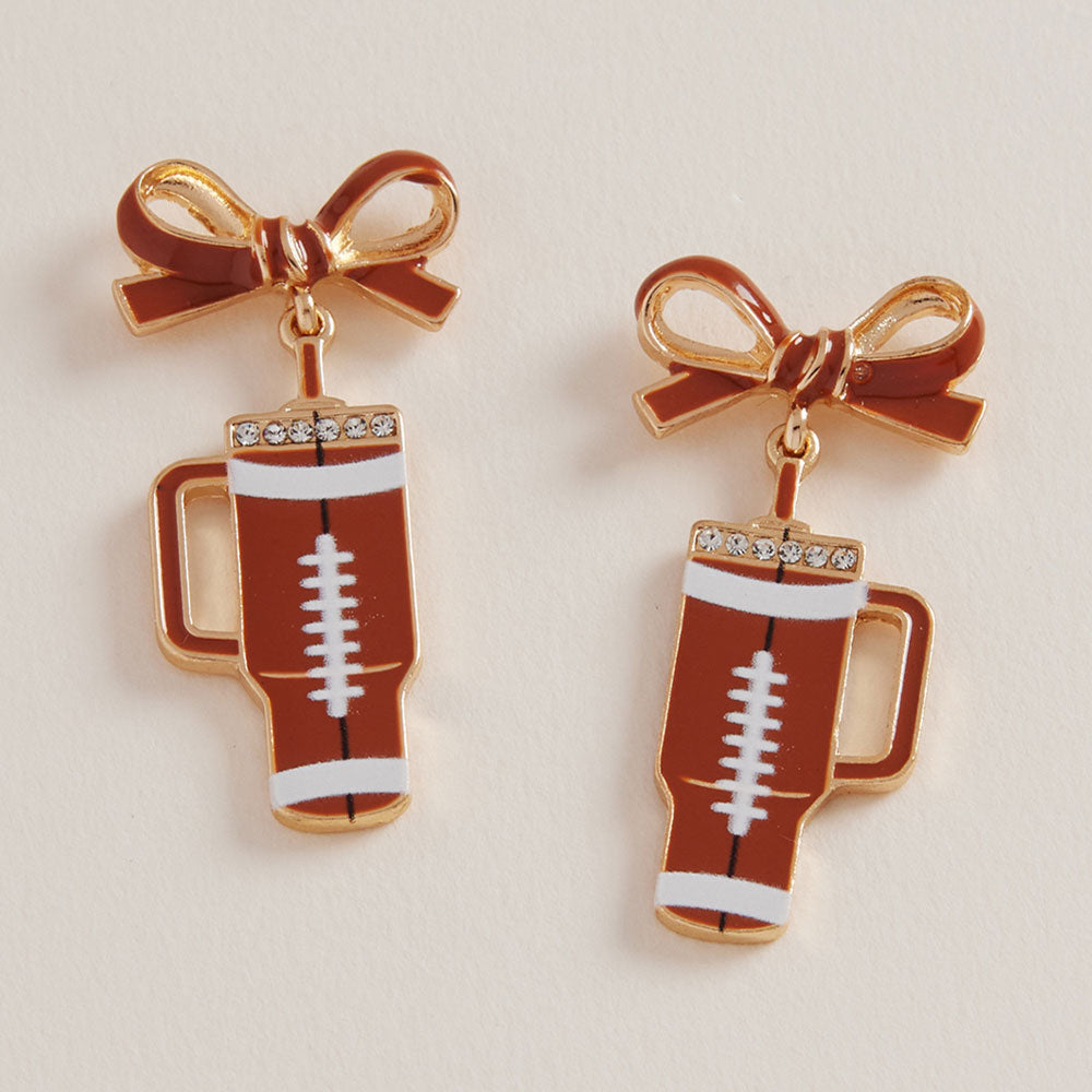 Madeline Love Brown Bow Football Themed Tumbler Dangle Earrings