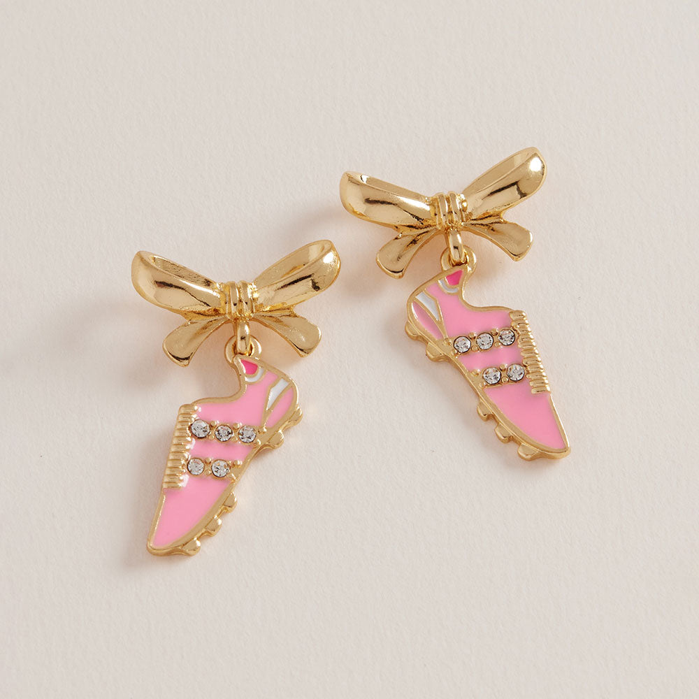 Madeline Love Pink Soccer Cleat Bow Dangle Earrings