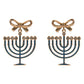 Madeline Love Gold Bow Accent Hanukkah Menorah Dangle Earrings - desc