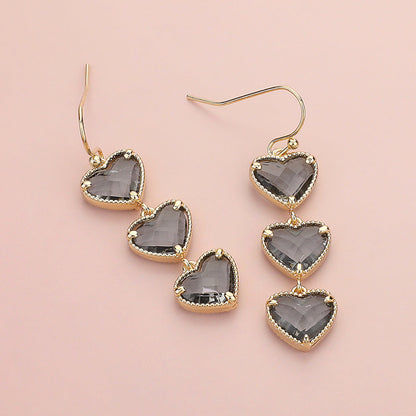 Triple Heart Stone Cluster Link Dropdown Dangle Earrings