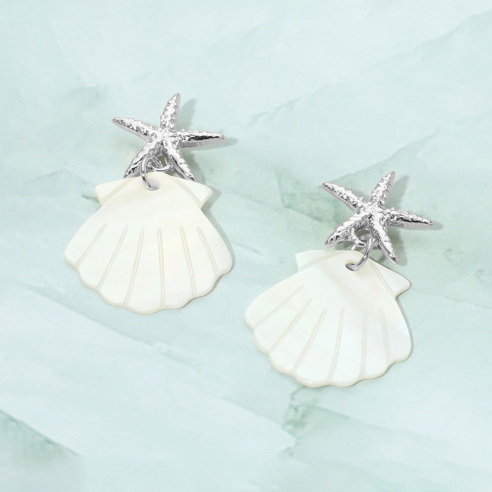 Madeline Love Silver Starfish Accent Mother of Pearl Shell Drop Dangle Earrings