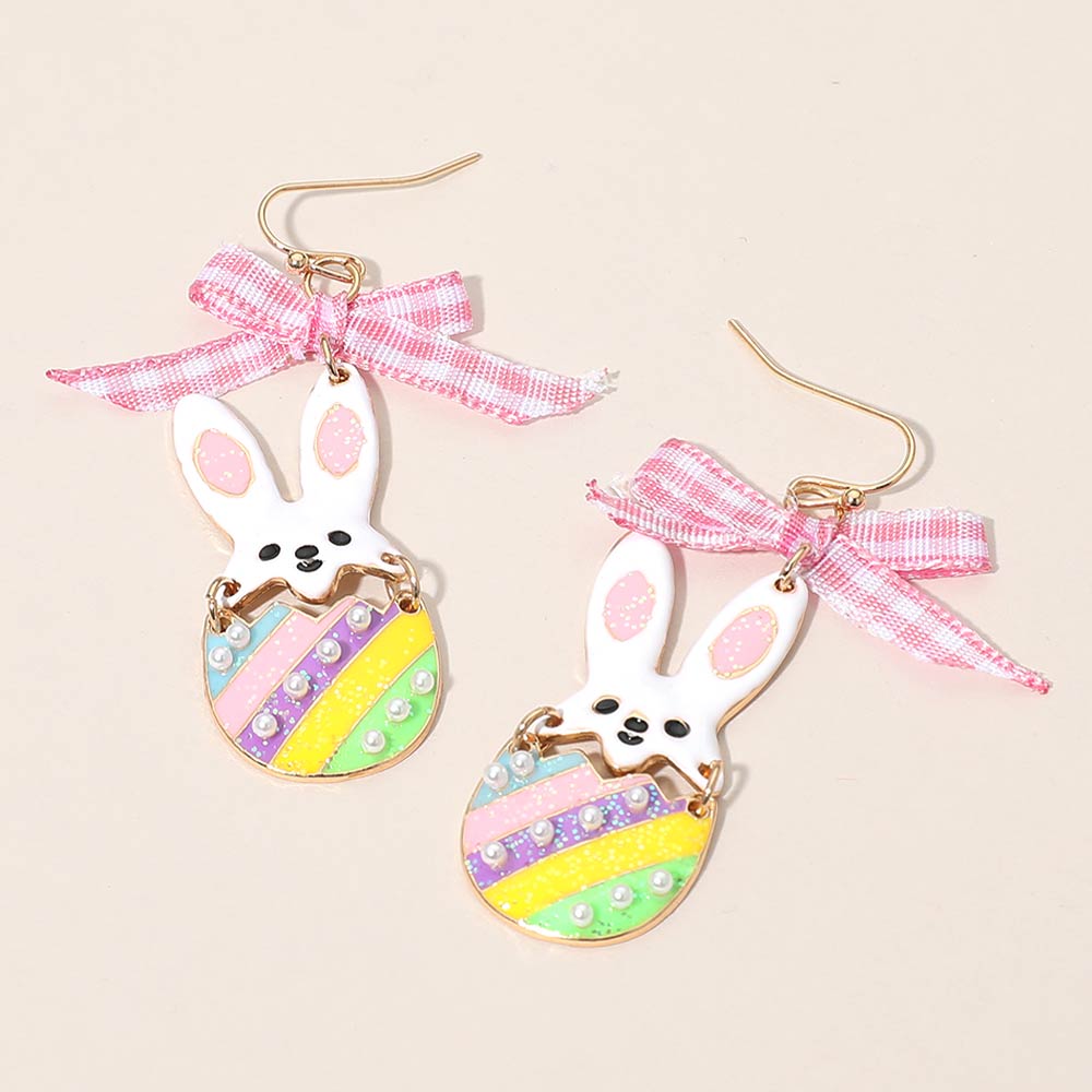 Madeline Love Gold, Multi Easter Bunny Egg Bow Drop Earrings