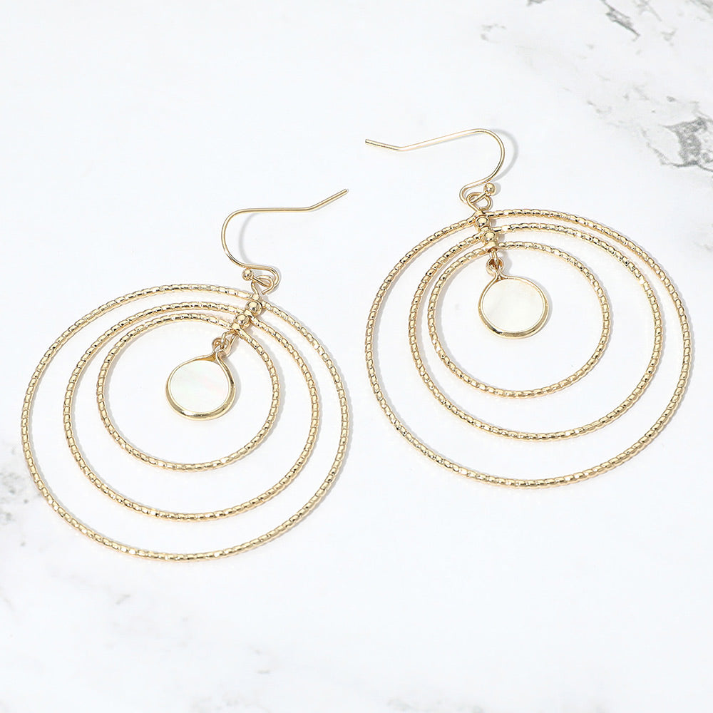Madeline Love Cream, Gold Circle Mother of Pearl Accent Layered Ring Drop Earrings