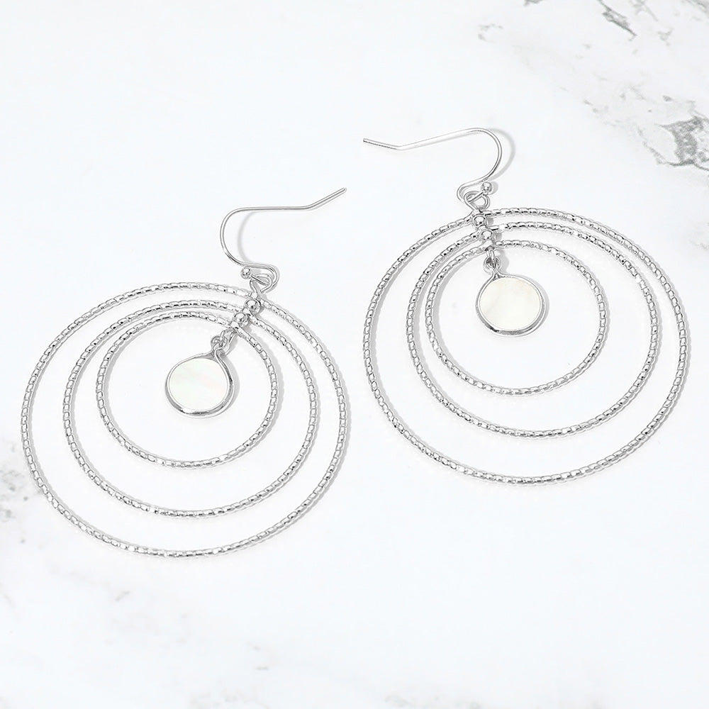 Madeline Love Cream, Rhodium Circle Mother of Pearl Accent Layered Ring Drop Earrings