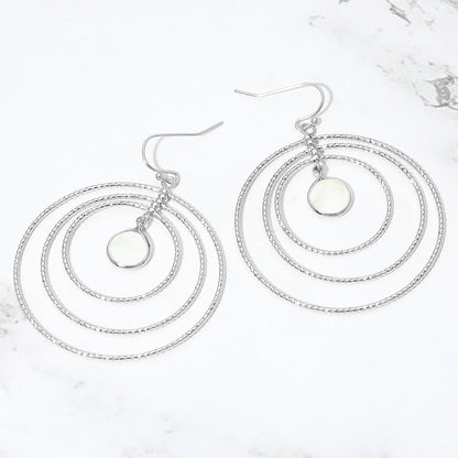 Madeline Love Cream, Rhodium Circle Mother of Pearl Accent Layered Ring Drop Earrings