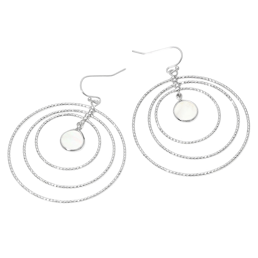 Madeline Love Cream, Rhodium Circle Mother of Pearl Accent Layered Ring Drop Earrings - desc