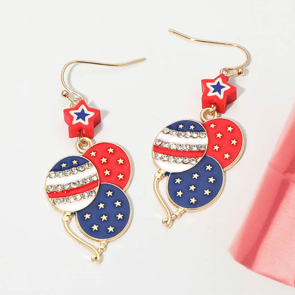 Madeline Love Gold, Multi American USA Patriotic Star Balloon Drop Earrings