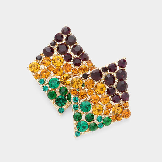 Multi Mardi Gras Stone Paved Rhombus Earrings