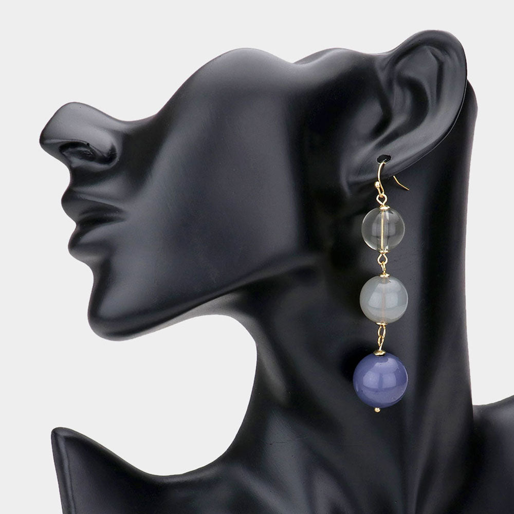 Madeline Love Gray Triple Bead Ball Link Dangle Earrings