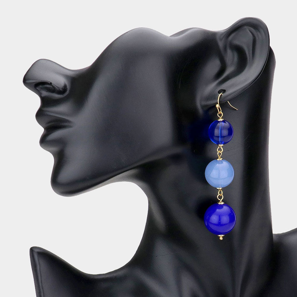 Madeline Love Royal Blue Triple Bead Ball Link Dangle Earrings
