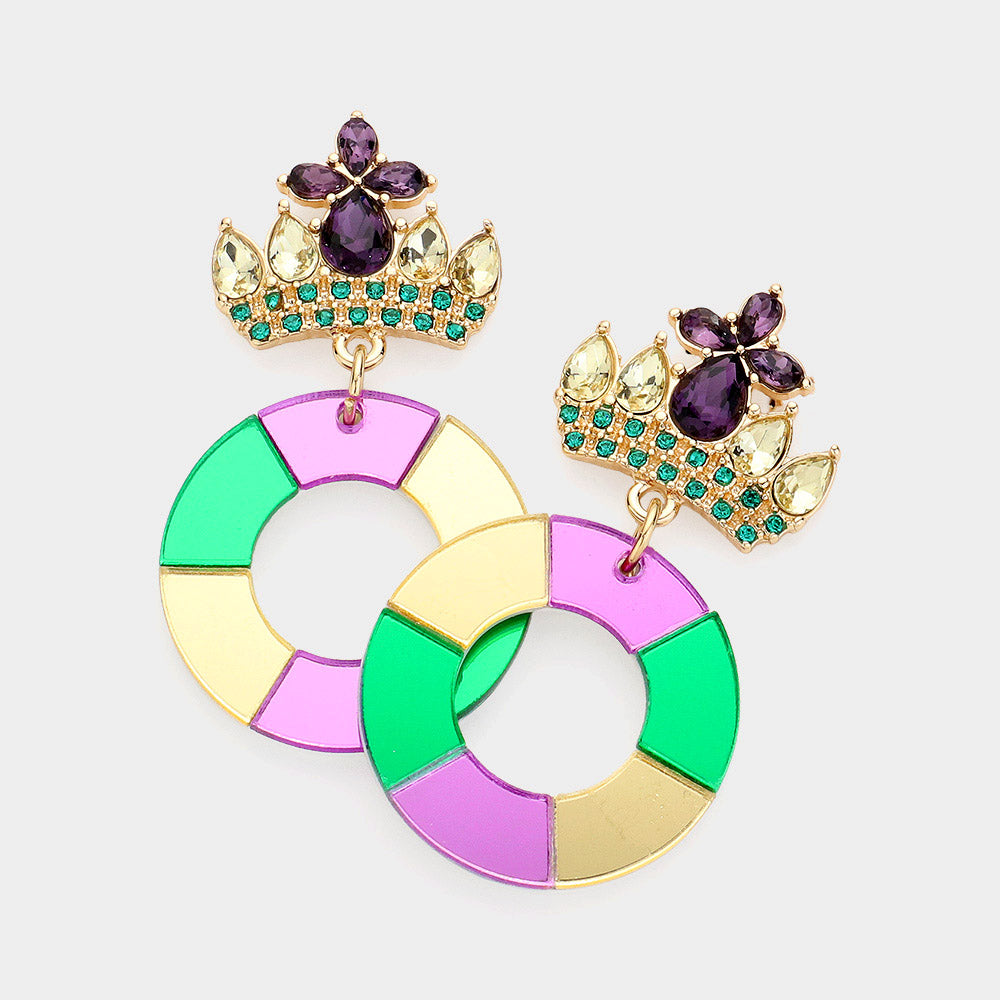  Mardi Gras Resin Open Circle Dangle Earrings