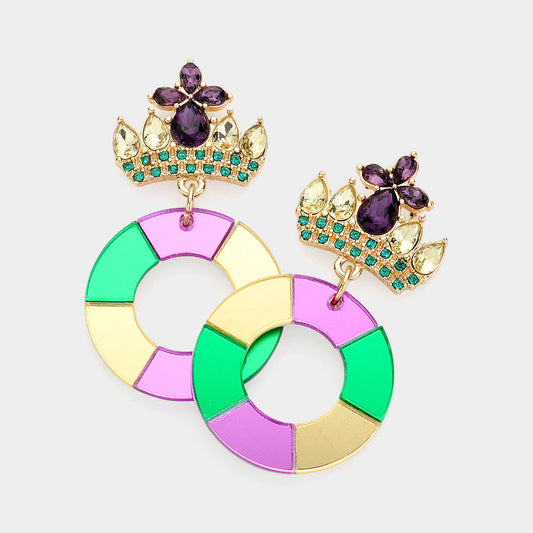  Mardi Gras Resin Open Circle Dangle Earrings