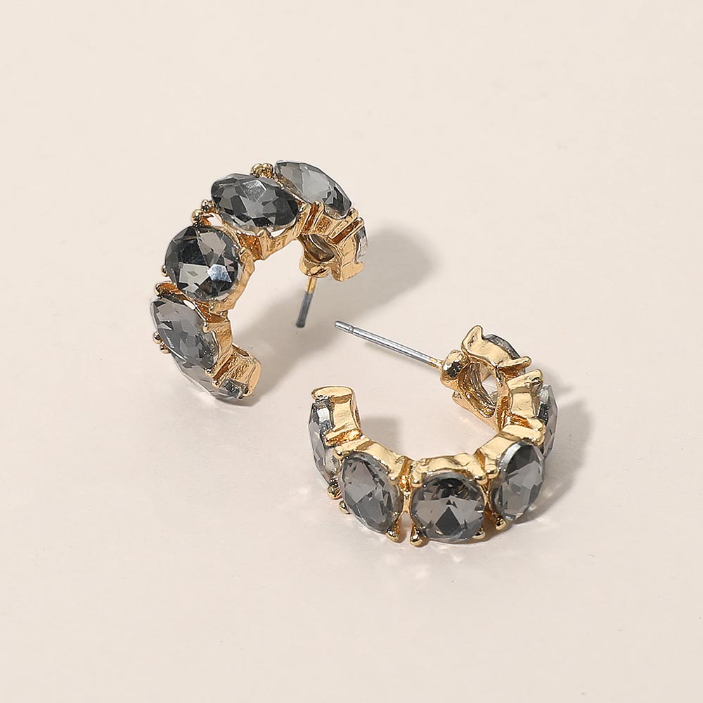 Madeline Love Black Diamond, Gold Oval Stone Cluster Hoop Earrings
