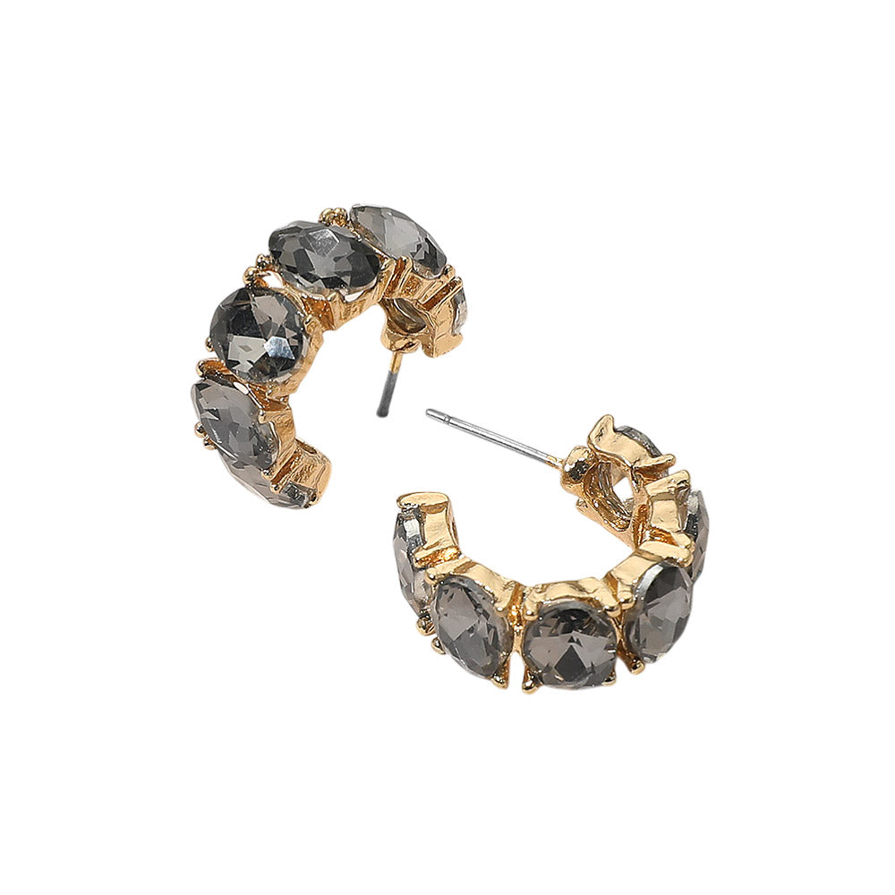Madeline Love Black Diamond, Gold Oval Stone Cluster Hoop Earrings - desc